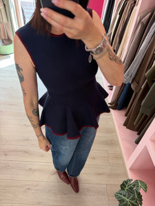 MOTEL - TOP SMANICATO CON FONDO SVASATO BLUE NAVY