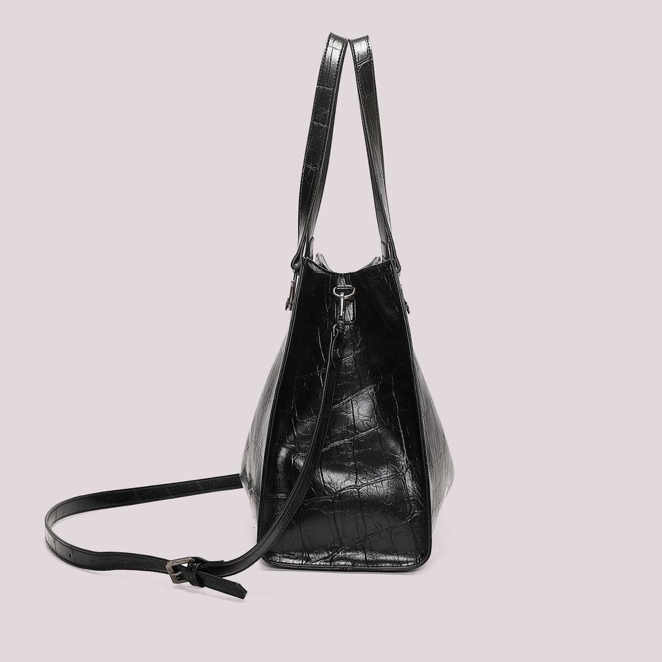 MIMÌ - BORSA SHOPPER EFFETTO COCCO NERA