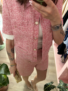 GIACCA CROP IN TWEED ROSSO&PANNA