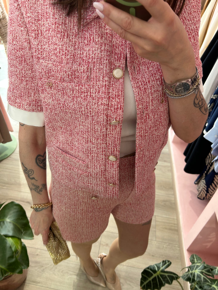 GIACCA CROP IN TWEED ROSSO&PANNA