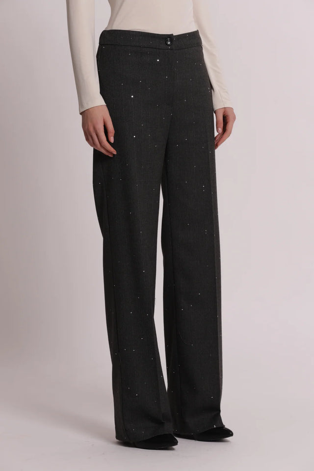 MIMÍ - PANTALONE DRITTO IN GESSATO CON MICRO PAILLETTES