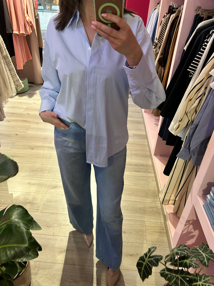 ELEH - CAMICIA IN COTONE A RIGHINE AZZURRA