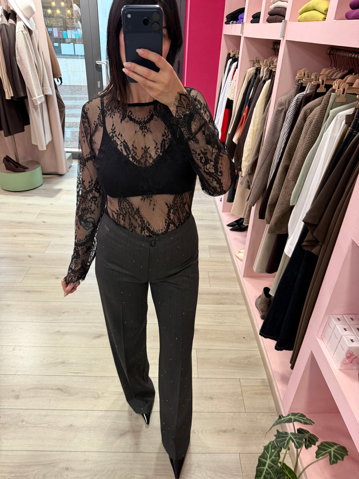 MIMÍ - PANTALONE DRITTO IN GESSATO CON MICRO PAILLETTES