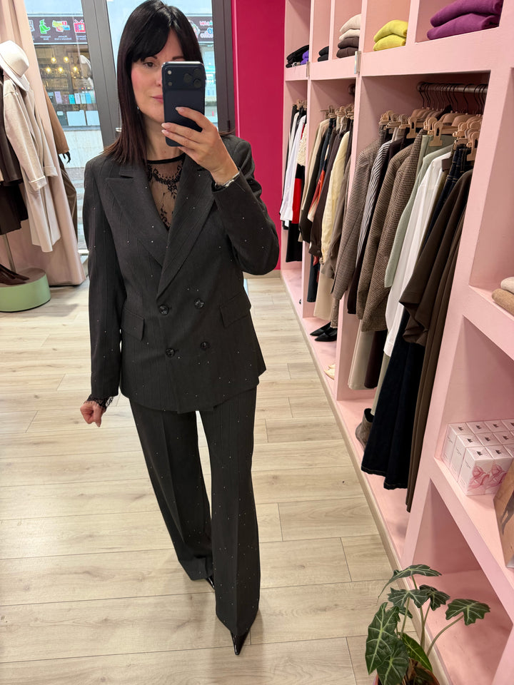 MIMÍ - PANTALONE DRITTO IN GESSATO CON MICRO PAILLETTES