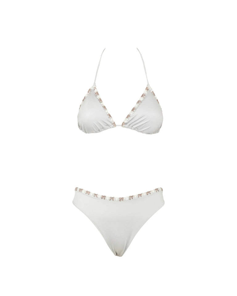 BIKINI TRIANGOLO CON BORDI VOLANT BIANCO - COTAZUR
