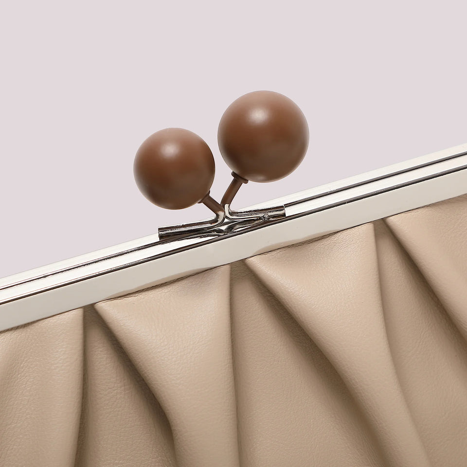 MIMÌ - BORSA CLUTCH MORBIDA CON CHIUSURA A SFERE BEIGE