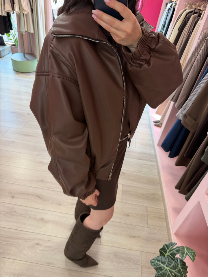 KOSTUMN - BOMBER ECOPELLE OVERSIZE CIOCCOLATO