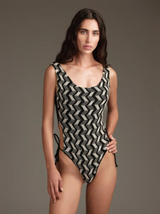 COSTUME INTERO CON LACCI LATERALI MOTIVO ZIG-ZAG - COTAZUR