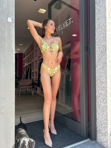 4GIVENESS - TOP CON ANELLI E SLIP A V GIALLO