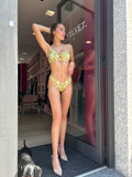4GIVENESS - TOP CON ANELLI E SLIP A V GIALLO