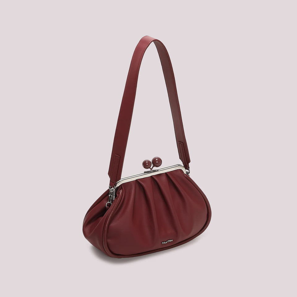 MIMÌ - BORSA CLUTCH MORBIDA CON CHIUSURA A SFERE BORDEAUX