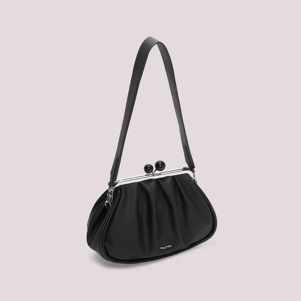 MIMÌ - BORSA CLUTCH MORBIDA CON CHIUSURA A SFERE NERA
