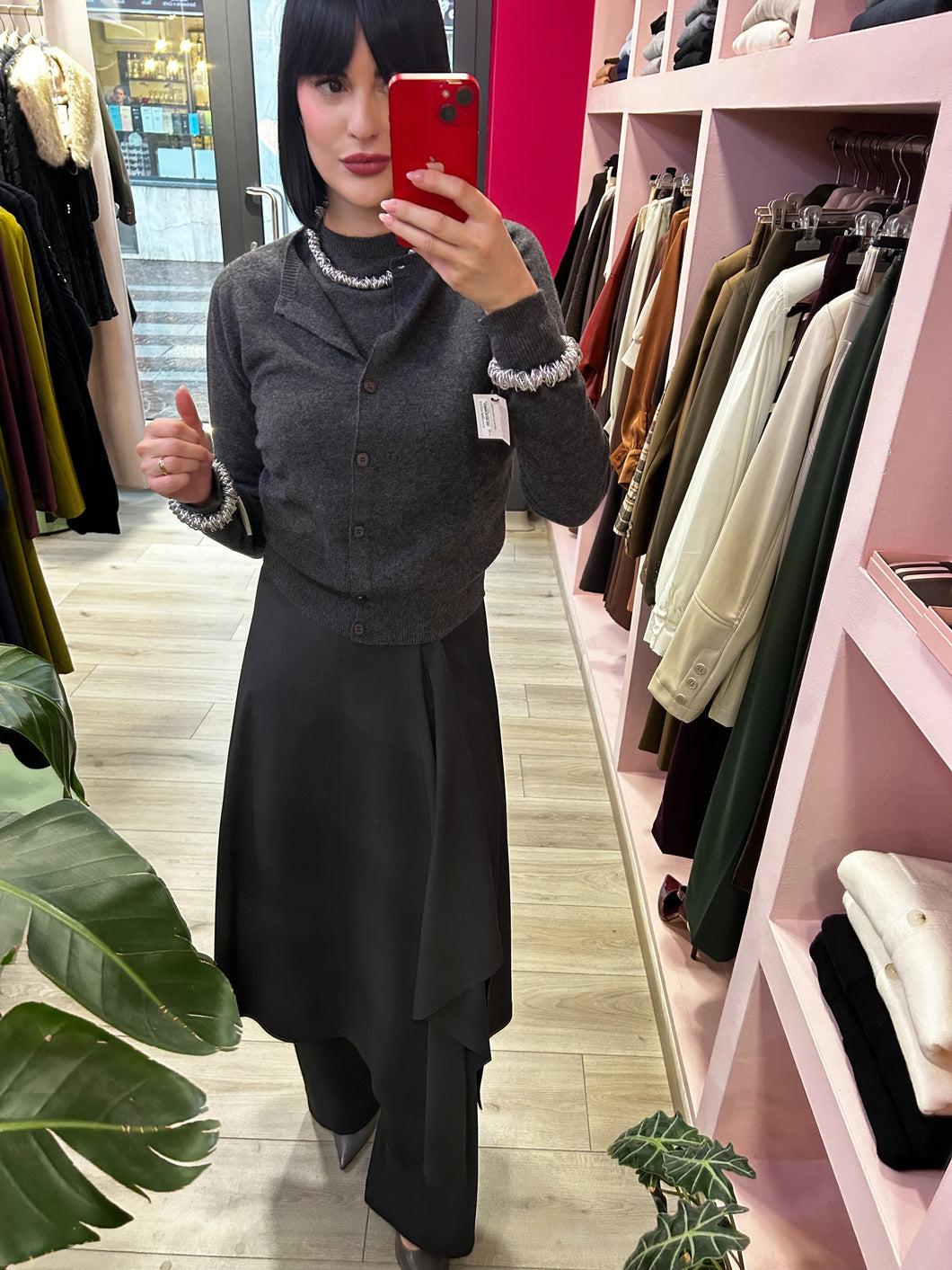 TENSIONE IN - CARDIGAN 100% LANA GRIGIO