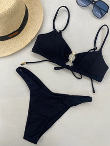 BIKINI BRALETTE CON DETTAGLIO GIOIELLO NERO - COTAZUR