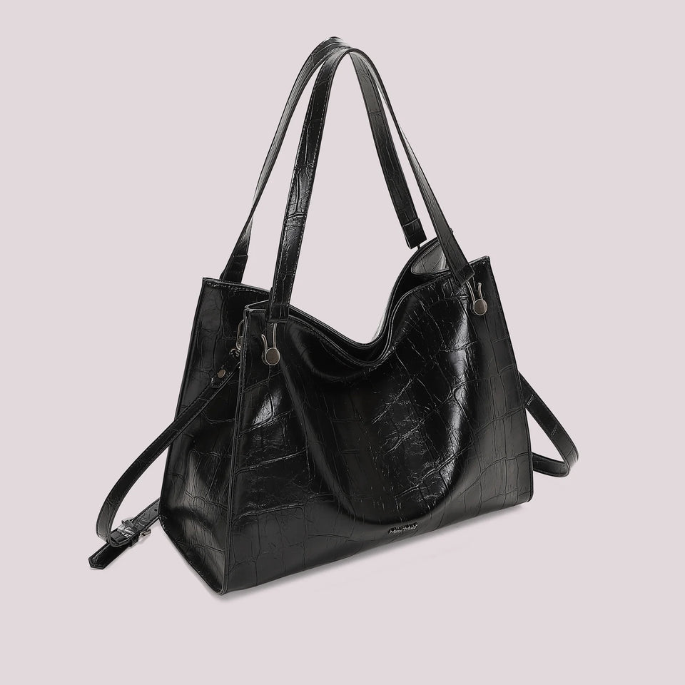 MIMÌ - BORSA SHOPPER EFFETTO COCCO NERA