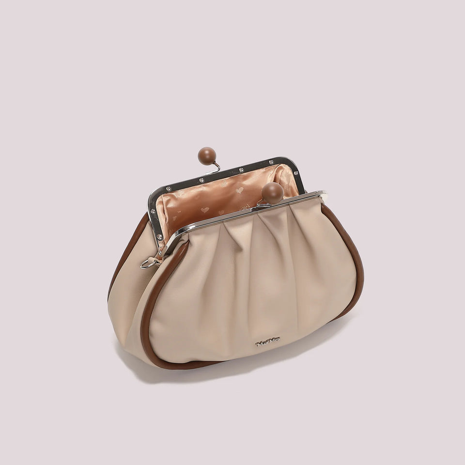 MIMÌ - BORSA CLUTCH MORBIDA CON CHIUSURA A SFERE BEIGE
