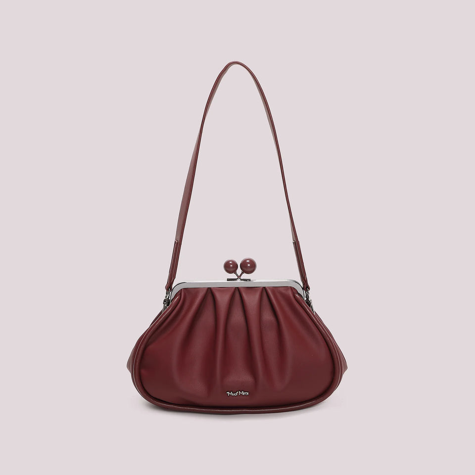 MIMÌ - BORSA CLUTCH MORBIDA CON CHIUSURA A SFERE BORDEAUX