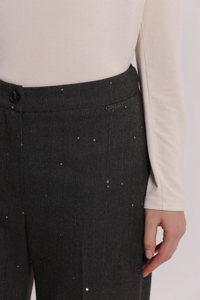 MIMÍ - PANTALONE DRITTO IN GESSATO CON MICRO PAILLETTES
