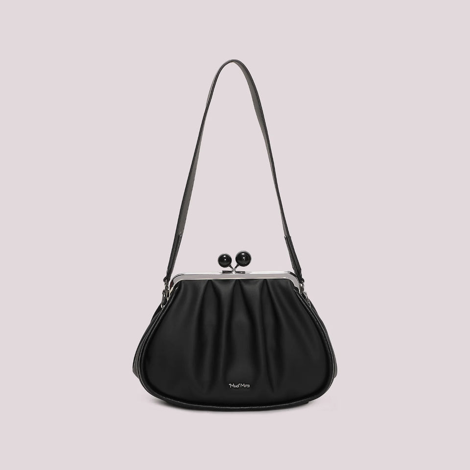 MIMÌ - BORSA CLUTCH MORBIDA CON CHIUSURA A SFERE NERA