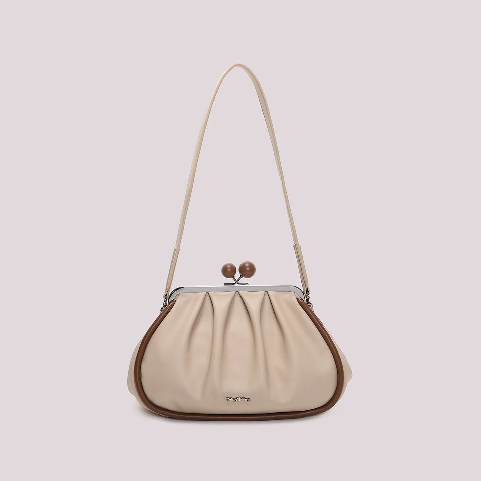MIMÌ - BORSA CLUTCH MORBIDA CON CHIUSURA A SFERE BEIGE