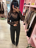 MIMÍ - PANTALONE DRITTO IN GESSATO CON MICRO PAILLETTES