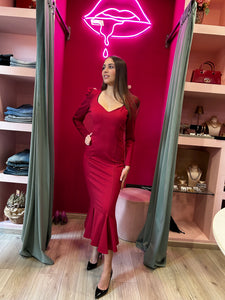 DRAMEÈ- ABITO MIDI A SIRENA ROSSO