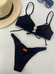 BIKINI BRALETTE CON DETTAGLIO GIOIELLO NERO - COTAZUR