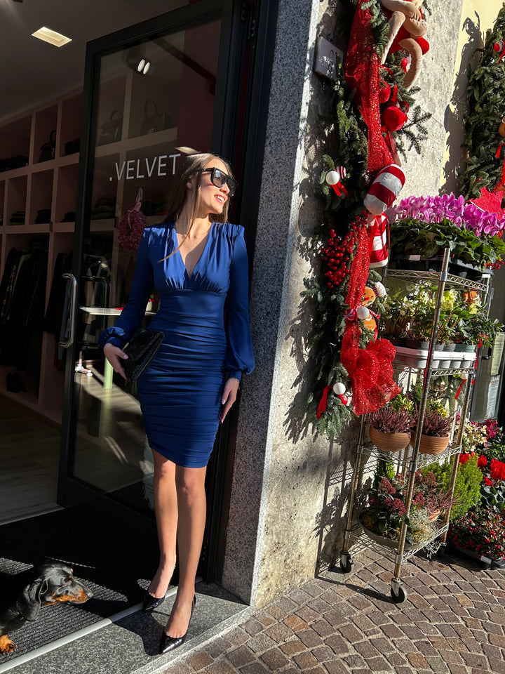 DRAMEÈ - ABITO TUBINO DRAPPEGGIATO BLU