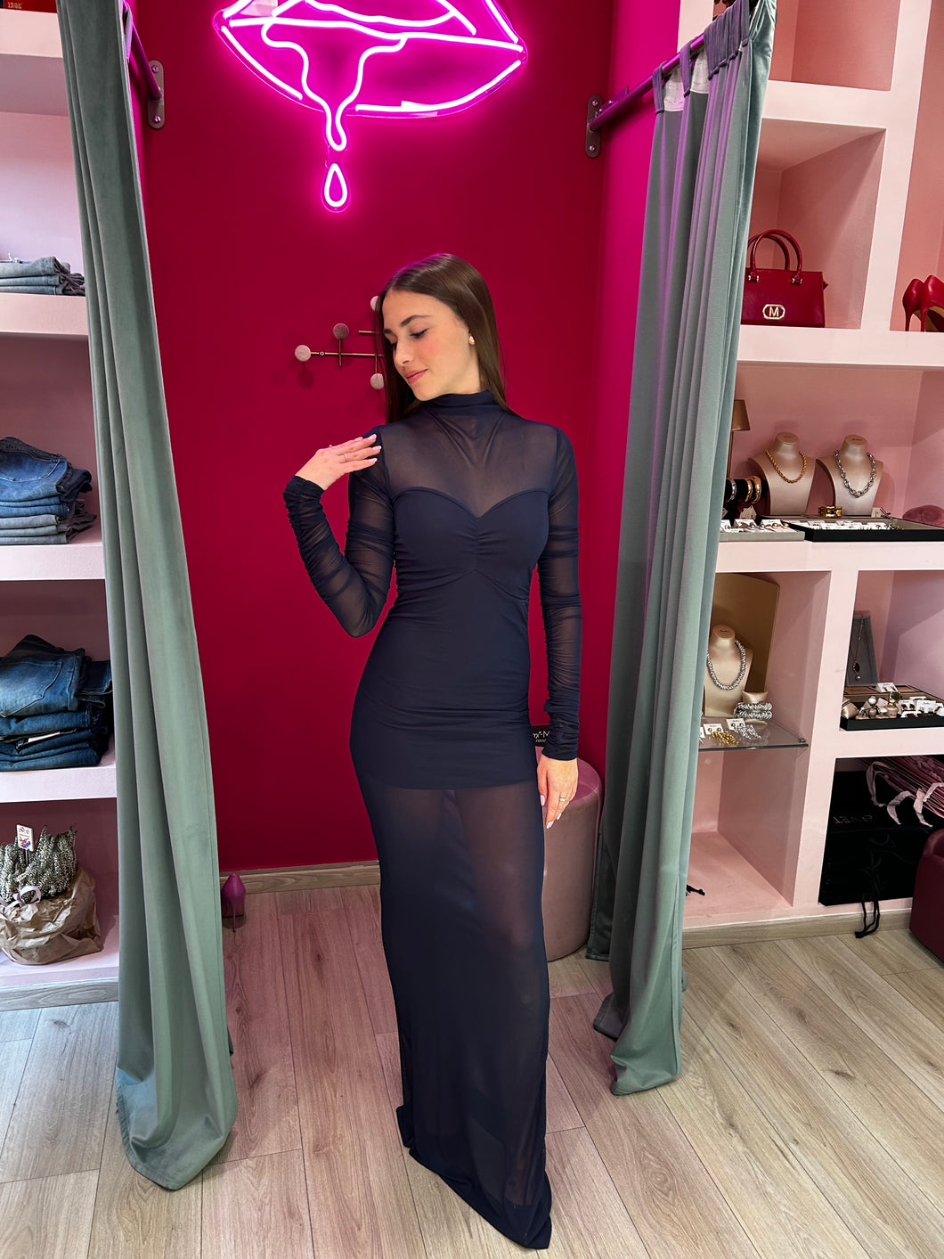 KOSTUMN - ABITO LUNGO IN TULLE BLU NOTTE