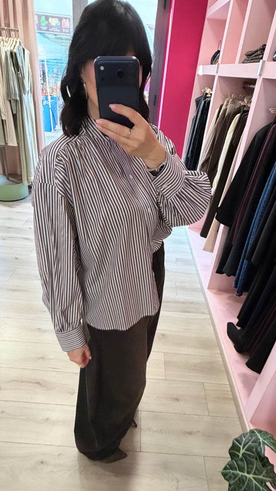 H2O - CAMICIA RIGATA CON SCOLLO ALLA COREANA