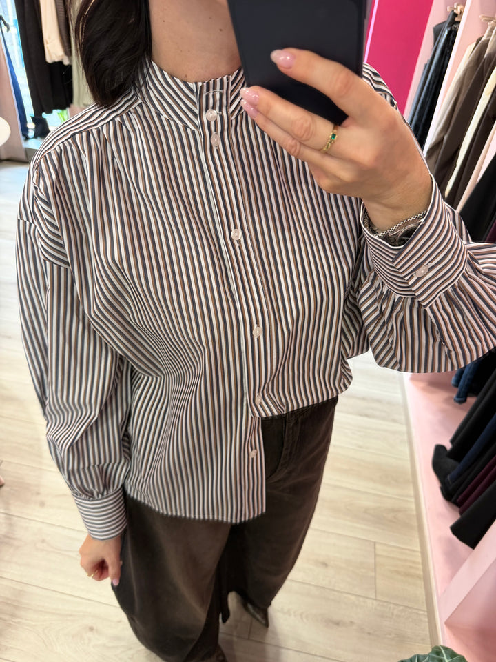 H2O - CAMICIA RIGATA CON SCOLLO ALLA COREANA