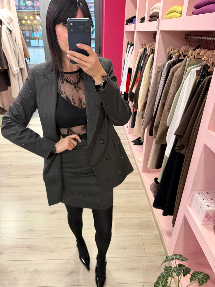 MIMÍ - MINIGONNA A TUBINO IN GESSATO CON MICRO PAILLETTES