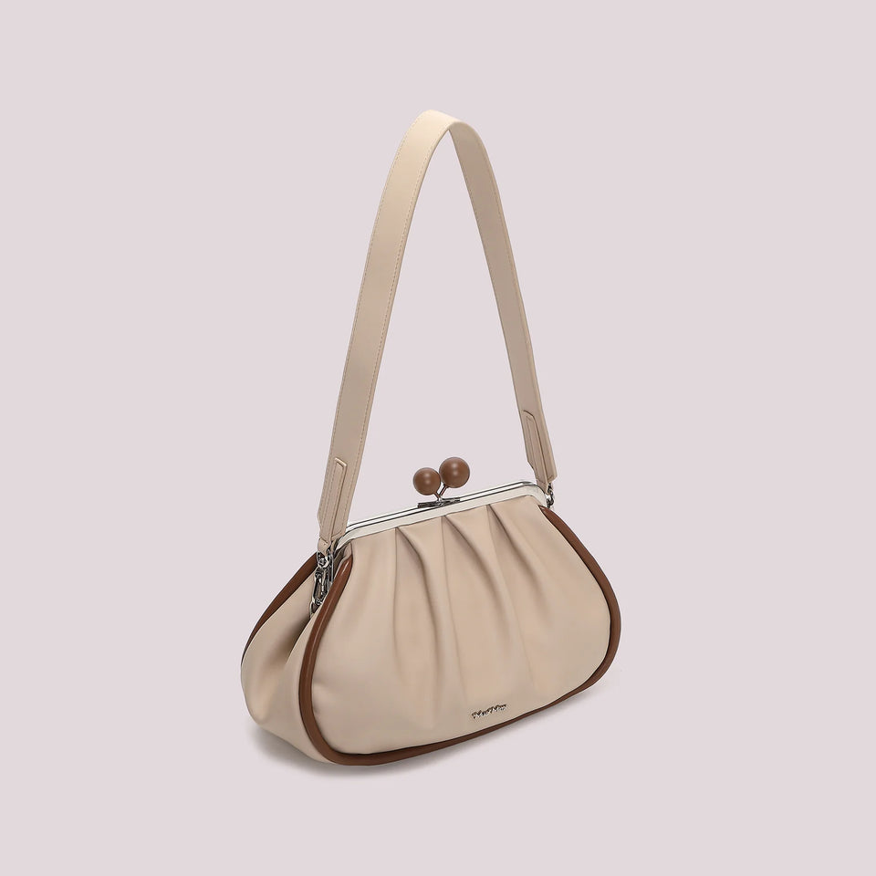 MIMÌ - BORSA CLUTCH MORBIDA CON CHIUSURA A SFERE BEIGE