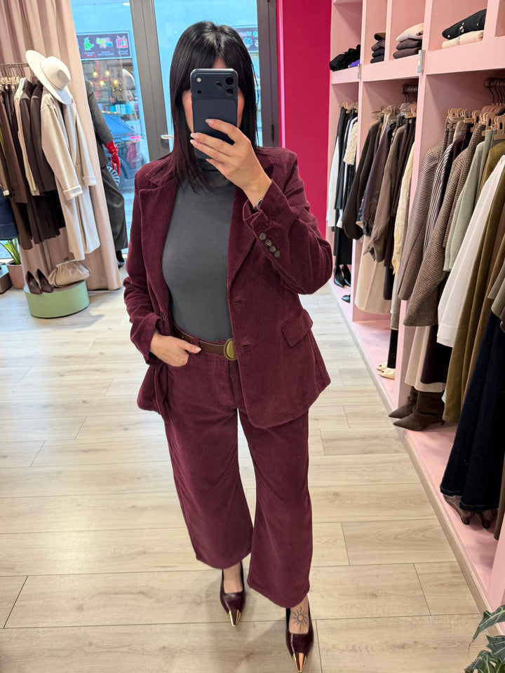 MOTEL - BLAZER MONOPETTO IN VELLUTO ROCCIATORE BURGUNDY